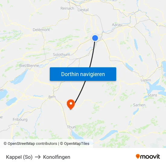 Kappel (So) to Konolfingen map
