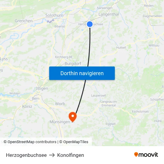 Herzogenbuchsee to Konolfingen map