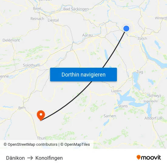 Dänikon to Konolfingen map