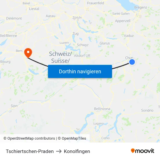Tschiertschen-Praden to Konolfingen map