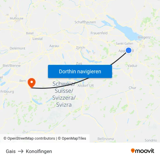Gais to Konolfingen map