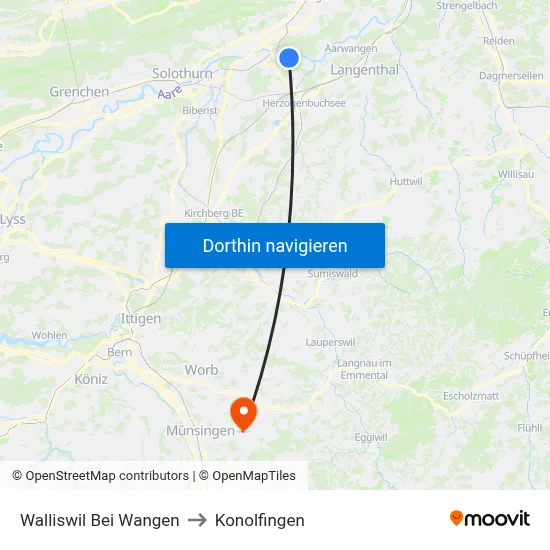 Walliswil Bei Wangen to Konolfingen map