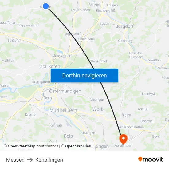 Messen to Konolfingen map