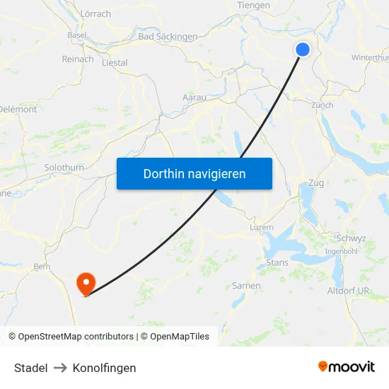 Stadel to Konolfingen map