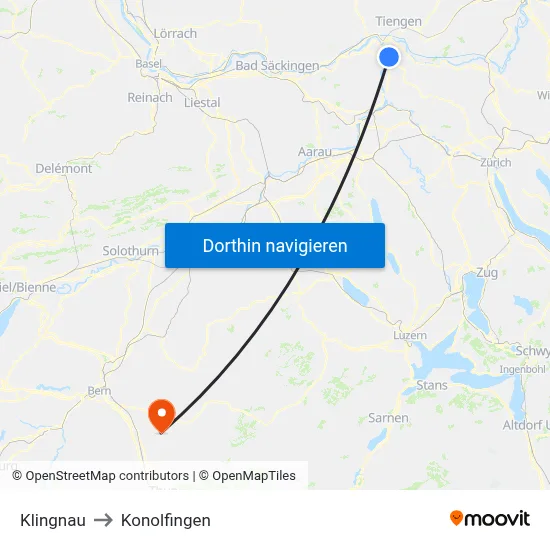 Klingnau to Konolfingen map
