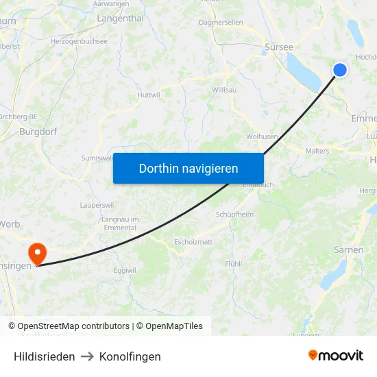 Hildisrieden to Konolfingen map
