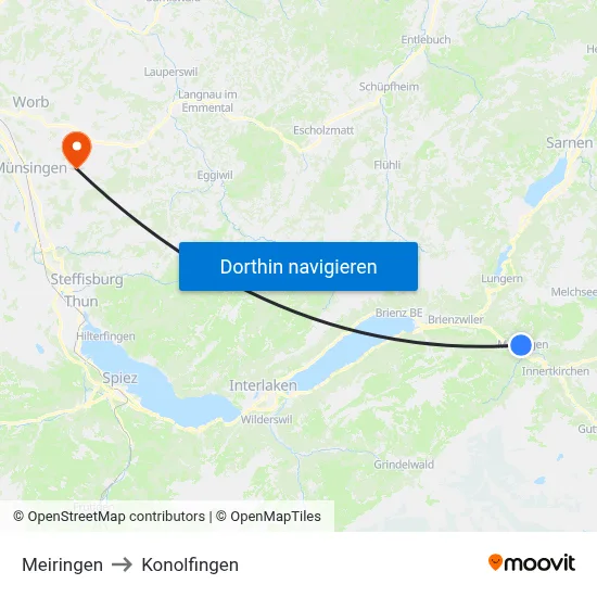 Meiringen to Konolfingen map