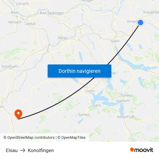 Elsau to Konolfingen map