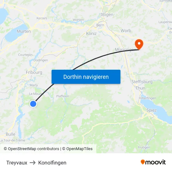 Treyvaux to Konolfingen map