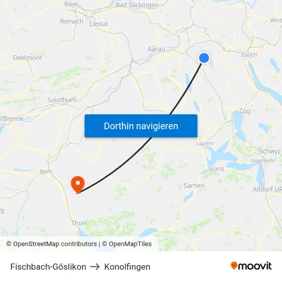 Fischbach-Göslikon to Konolfingen map