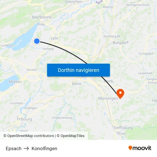 Epsach to Konolfingen map