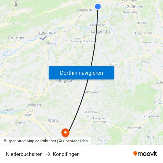 Niederbuchsiten to Konolfingen map