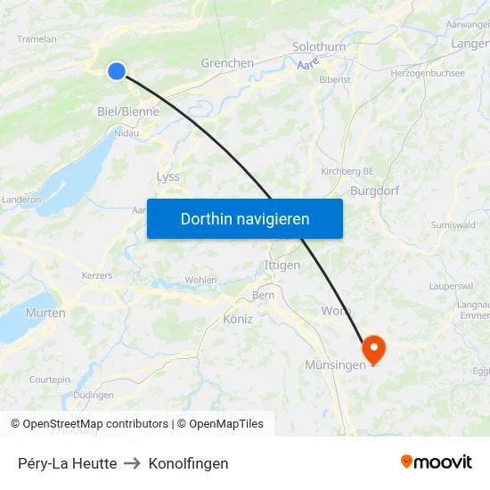 Péry-La Heutte to Konolfingen map
