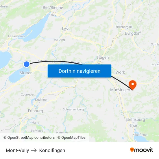 Mont-Vully to Konolfingen map