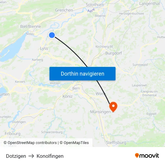 Dotzigen to Konolfingen map
