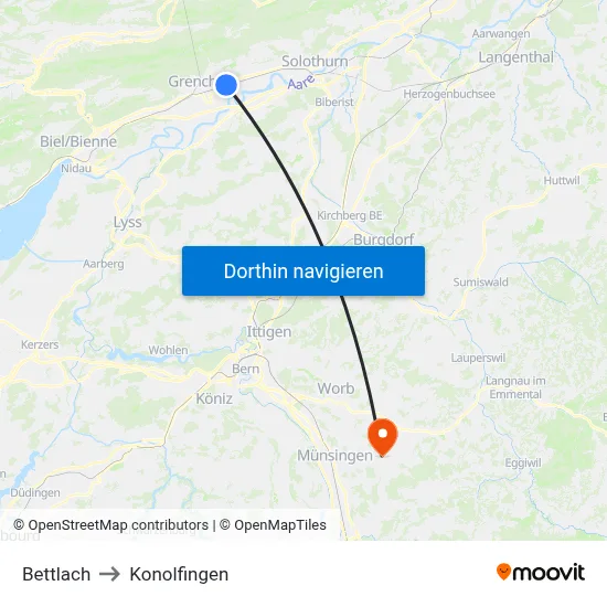 Bettlach to Konolfingen map