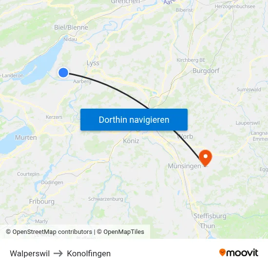 Walperswil to Konolfingen map