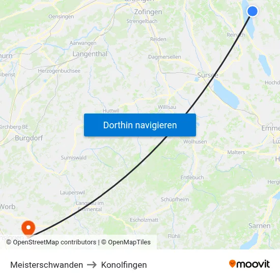 Meisterschwanden to Konolfingen map