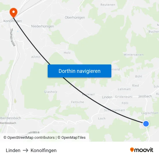 Linden to Konolfingen map
