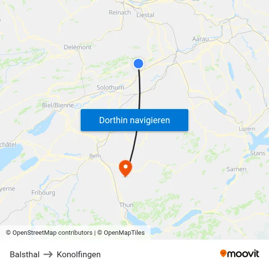 Balsthal to Konolfingen map