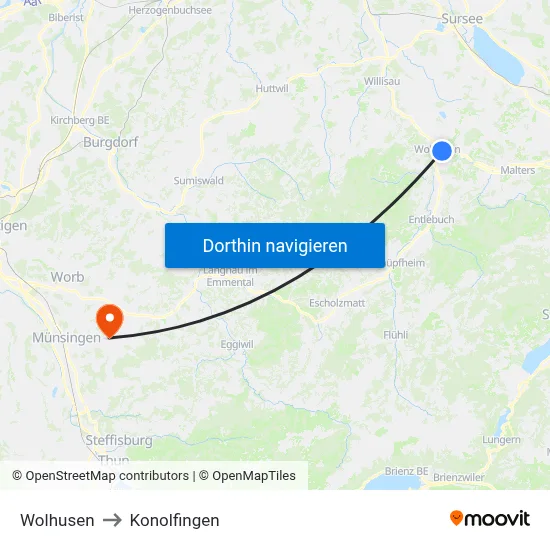 Wolhusen to Konolfingen map