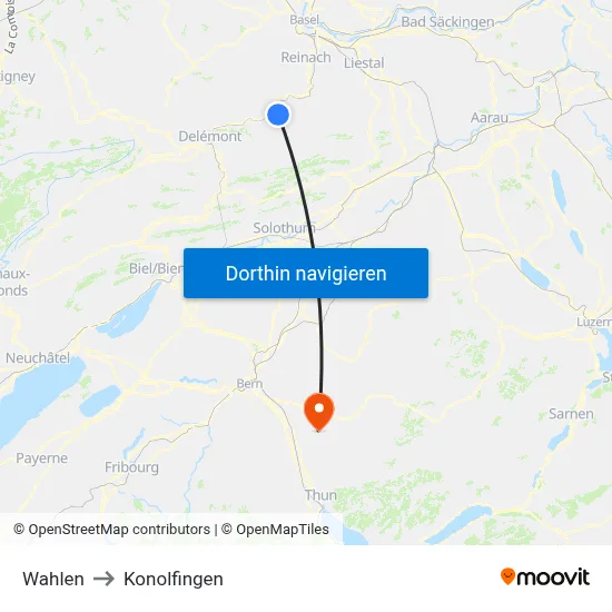 Wahlen to Konolfingen map