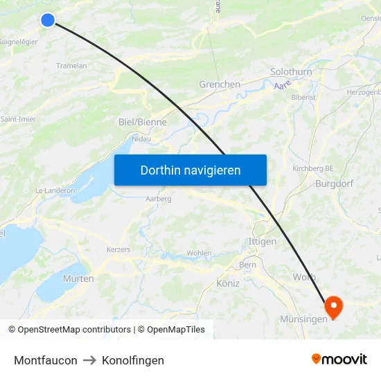 Montfaucon to Konolfingen map