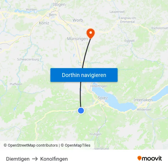 Diemtigen to Konolfingen map