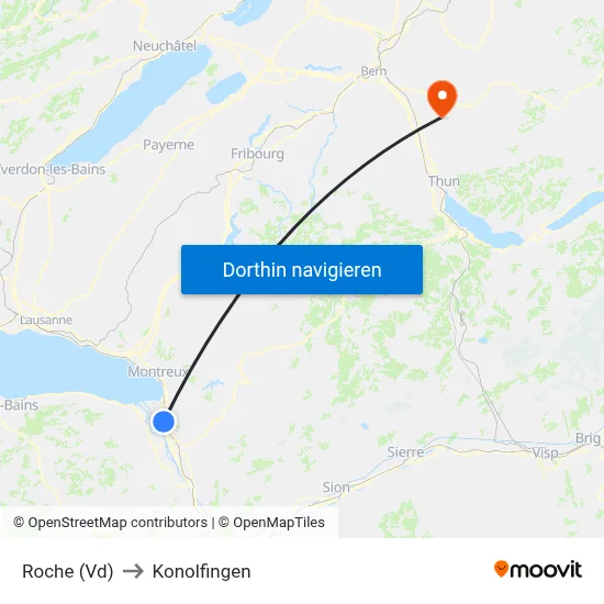Roche (Vd) to Konolfingen map