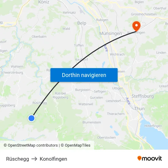 Rüschegg to Konolfingen map