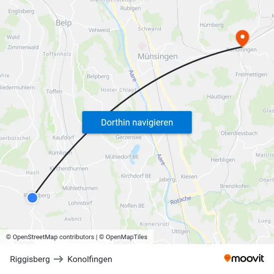 Riggisberg to Konolfingen map