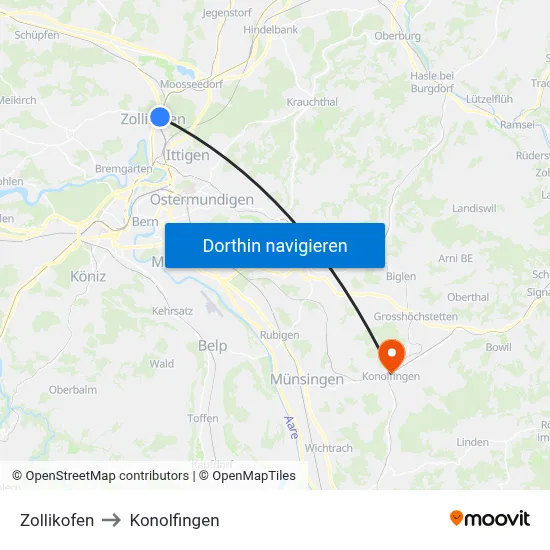 Zollikofen to Konolfingen map