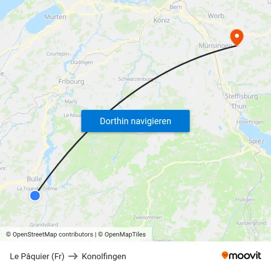 Le Pâquier (Fr) to Konolfingen map