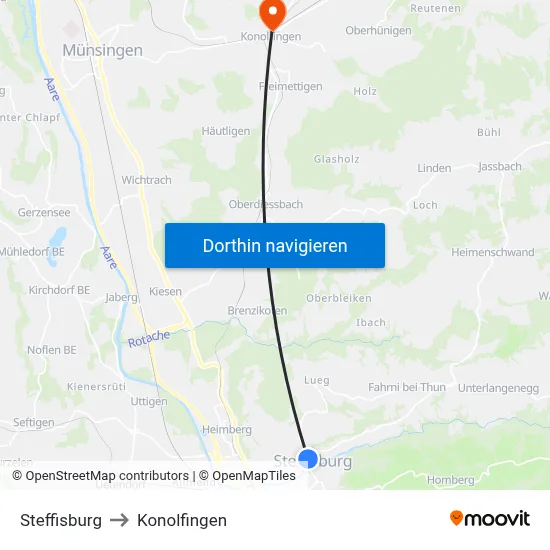 Steffisburg to Konolfingen map