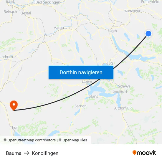 Bauma to Konolfingen map
