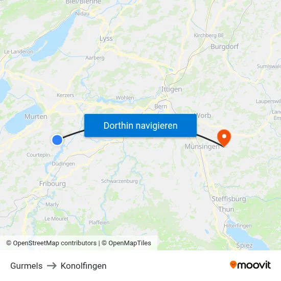 Gurmels to Konolfingen map
