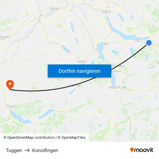 Tuggen to Konolfingen map