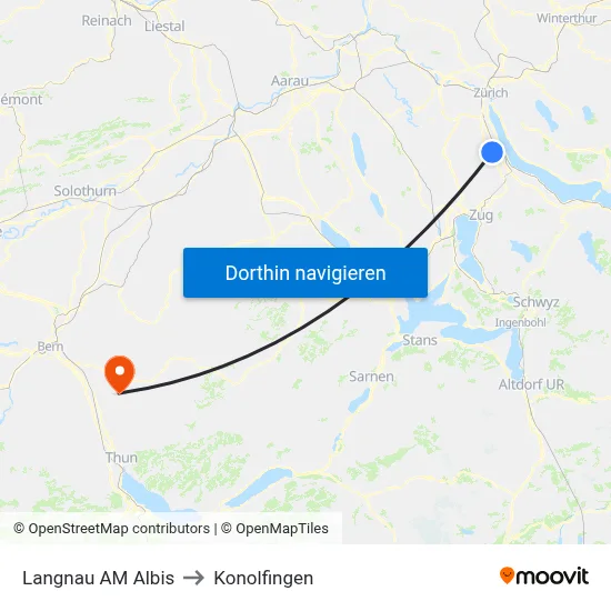 Langnau AM Albis to Konolfingen map