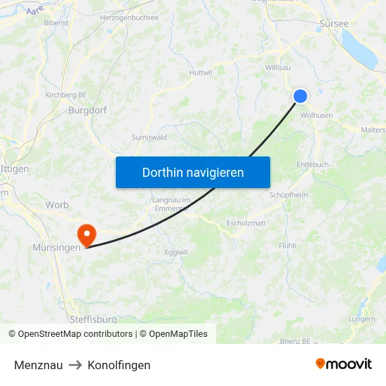 Menznau to Konolfingen map