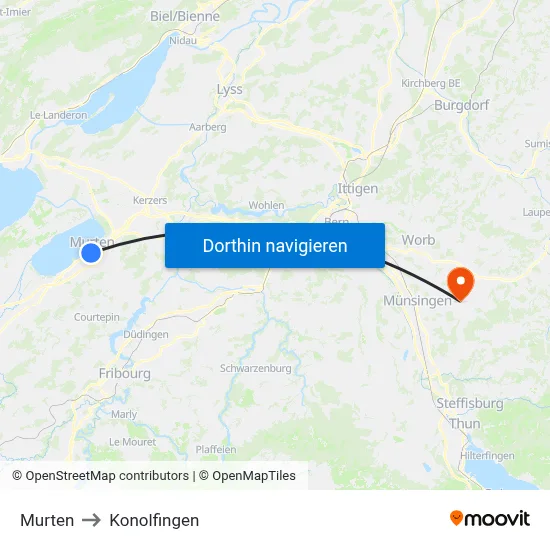 Murten to Konolfingen map