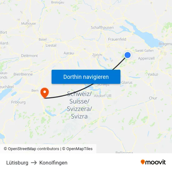 Lütisburg to Konolfingen map