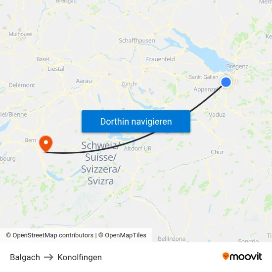 Balgach to Konolfingen map