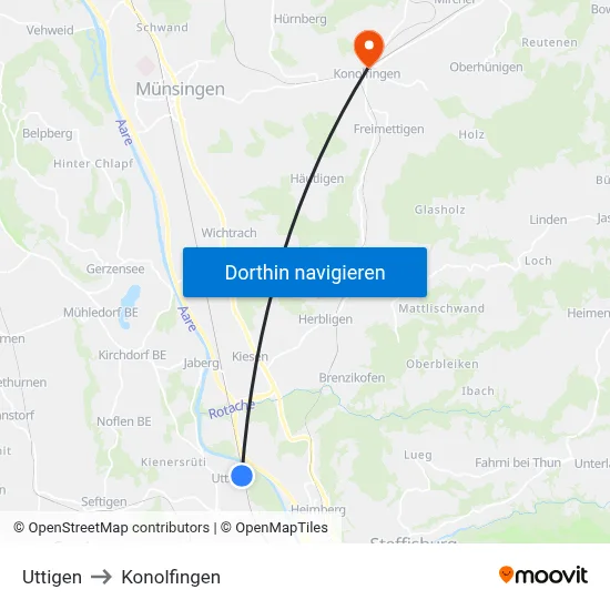 Uttigen to Konolfingen map