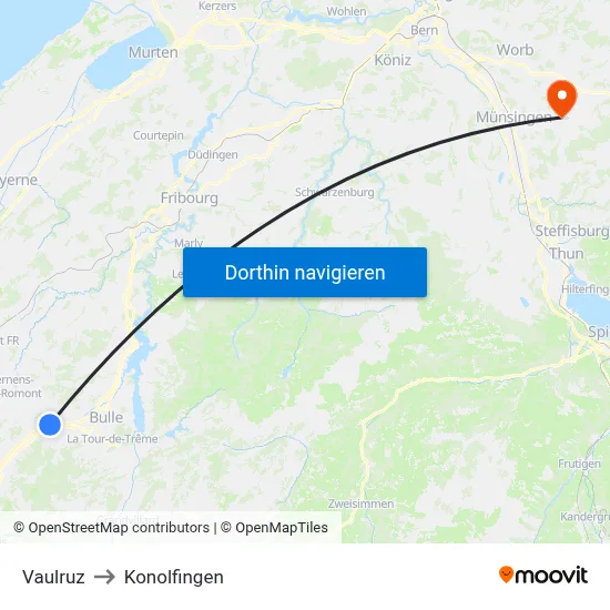 Vaulruz to Konolfingen map