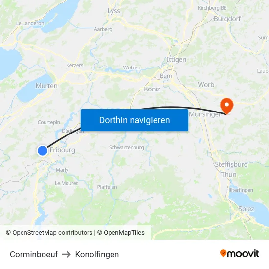 Corminboeuf to Konolfingen map