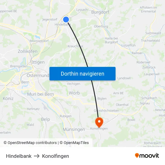 Hindelbank to Konolfingen map