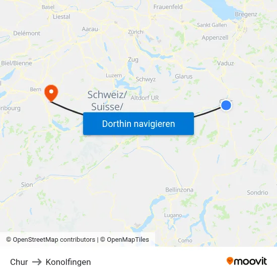 Chur to Konolfingen map