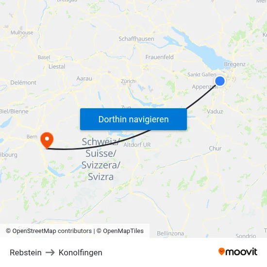 Rebstein to Konolfingen map
