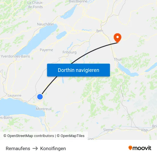 Remaufens to Konolfingen map
