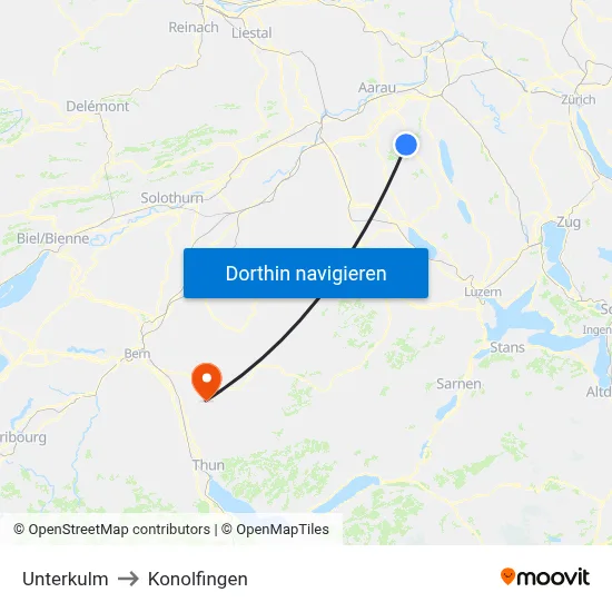 Unterkulm to Konolfingen map